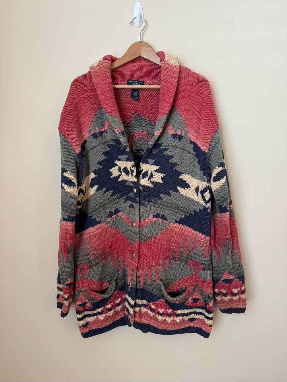 Lauren Ralph Lauren Southwestern Cardigan Sweater Knit Aztec Multicolor Large